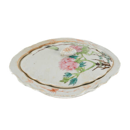 Antique Chinese Polychrome Wildlife Serving Dish
