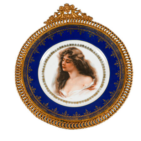Antique Czech Hand-Painted Portrait Cabinet Plate
