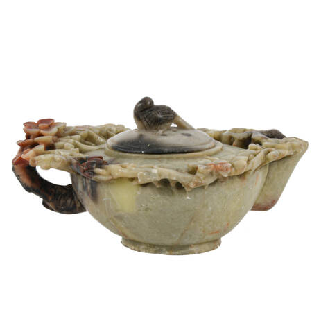 Antique Chinese Carved Soapstone Songbird Teapot