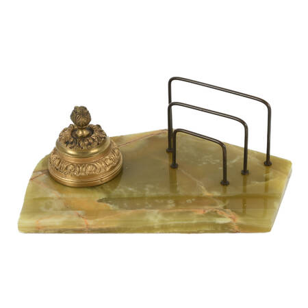 Antique Green Onyx Ink Stand and Letter Caddy
