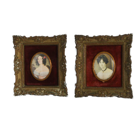 Pair of Framed Portrait Prints in Ornate Metal Frames