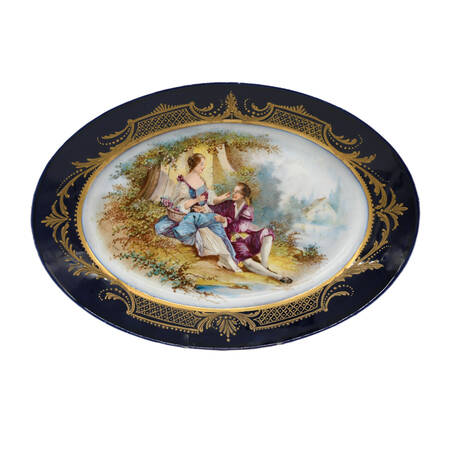 Antique French Cobalt and Enamel Portrait Platter