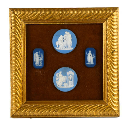Antique Set of 4 Framed Wedgwood Blue Jasperware Medallions