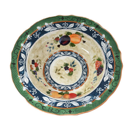 Oversized Certified International Floral and Fruit Decorated Serving Bowl
