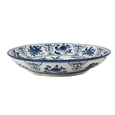 Decorative Chinese Blue Birds and Pomegranates Plate