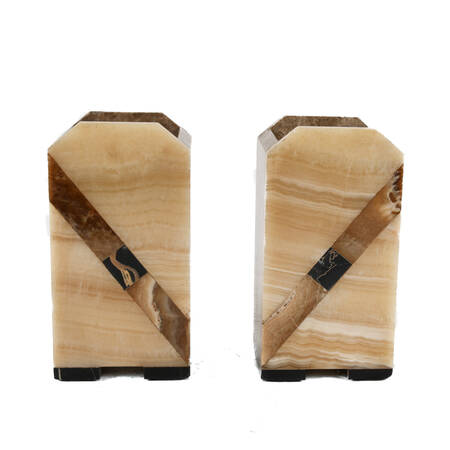 Matched Pair of Art Deco Brown and Black Garnitures