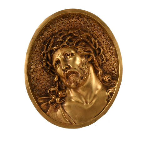 Antique Gilt Bronze Portrait Wall Plaque Depicting Jesus