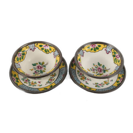 Set of Two Limoges Porcelain Soup Bowls with Sterling Rims