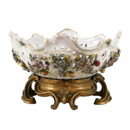 Antique German Floral Openwork Center Bowl with Bronze Feet