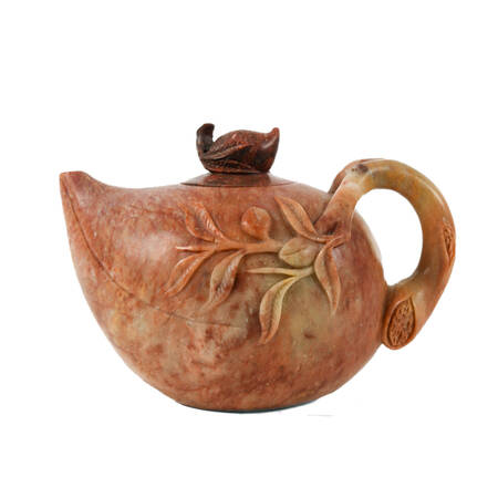 Chinese Shoushan Carved Stone Peach Teapot