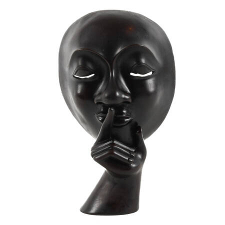 Carved "Silence is Golden" Mask Sculpture