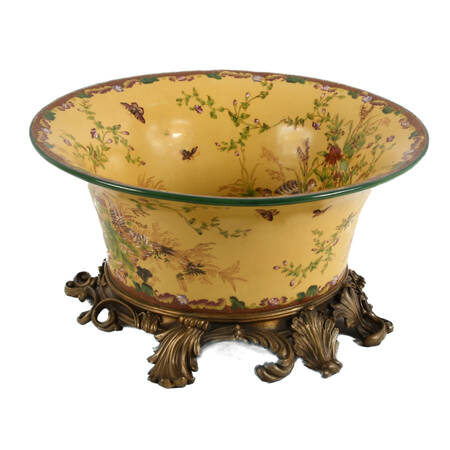 Chinese Hand-Painted and Bronze Base Center Bowl