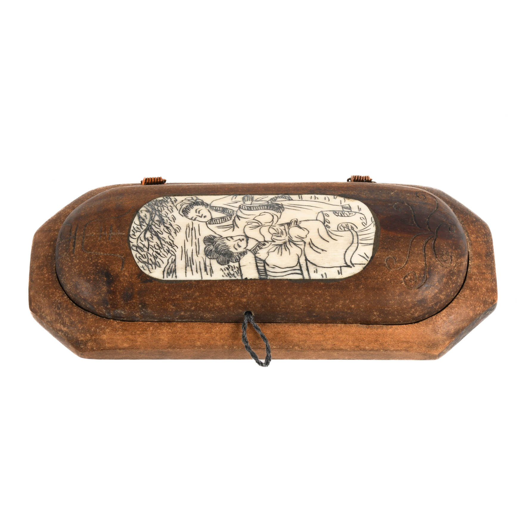 Chinese Carved Wooden and Bone Carved Box