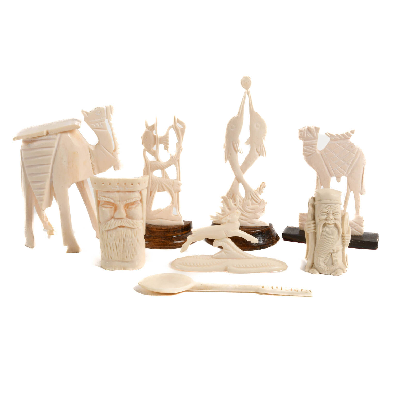 Assorted Mix Grouping of Antler and Bone Figural Whimsical Carvings