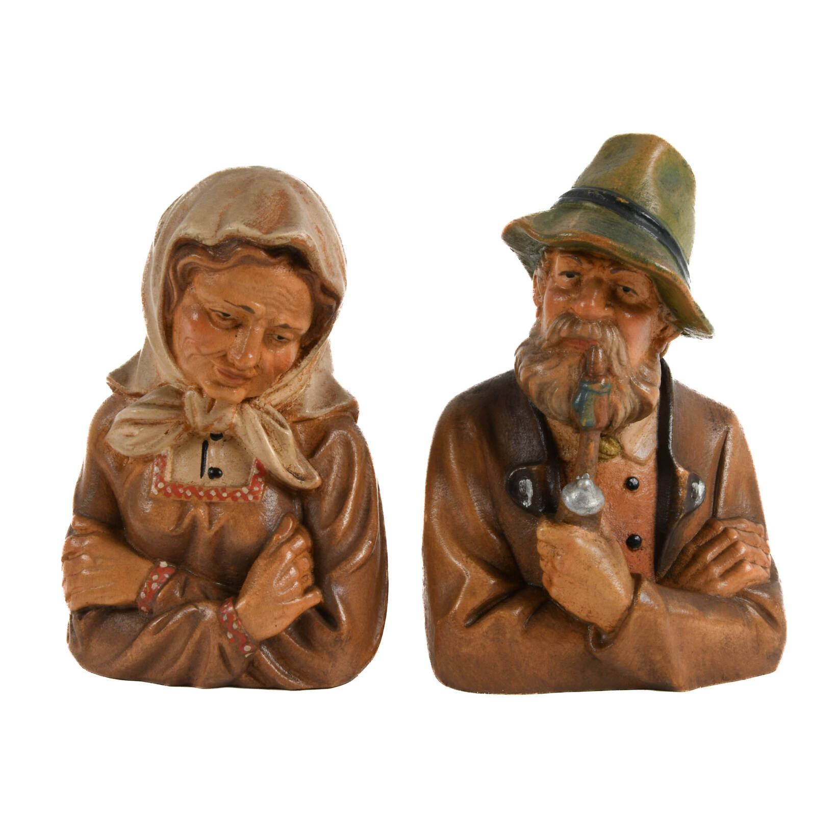 Hand-Carved Wood Man and Woman Statues Attributed to Anton Fisher