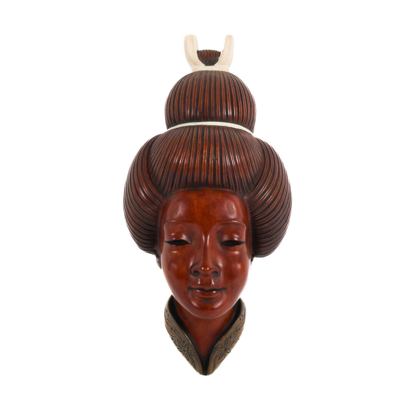 Asian Woman Carved Wooden Mask