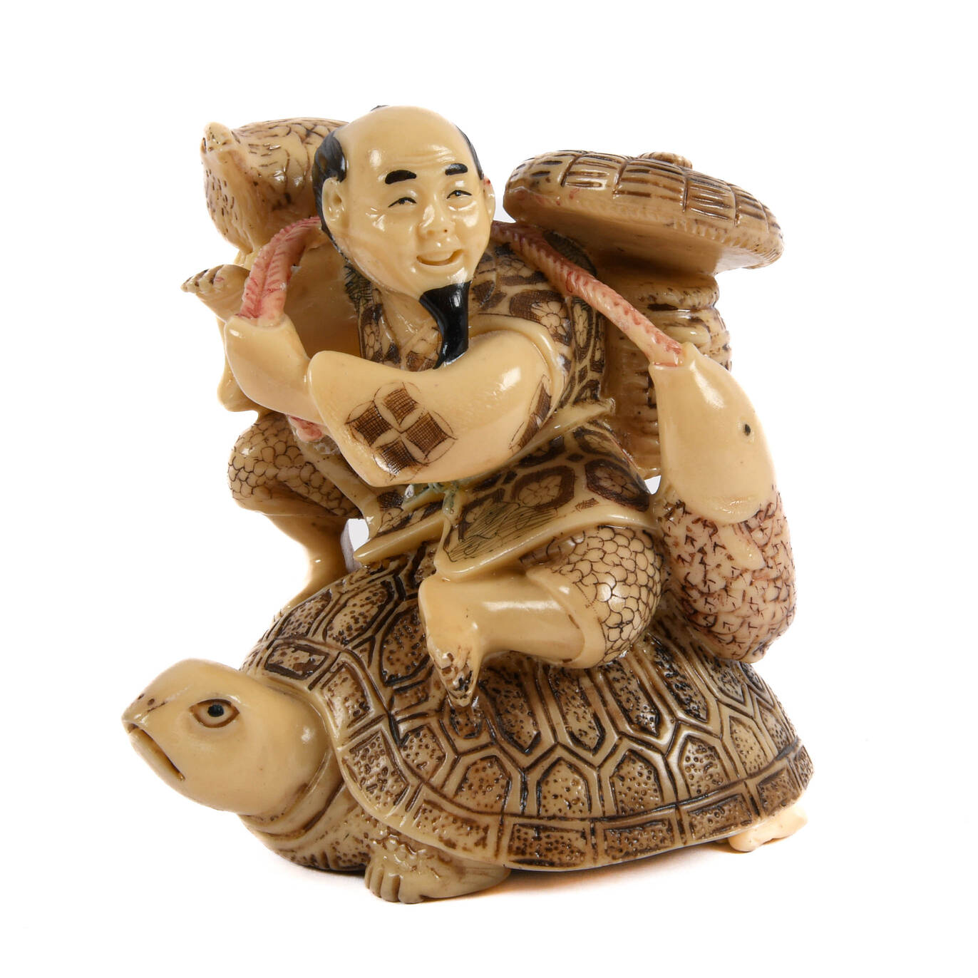 Japanese Resin Man and Animal Grouping Statue