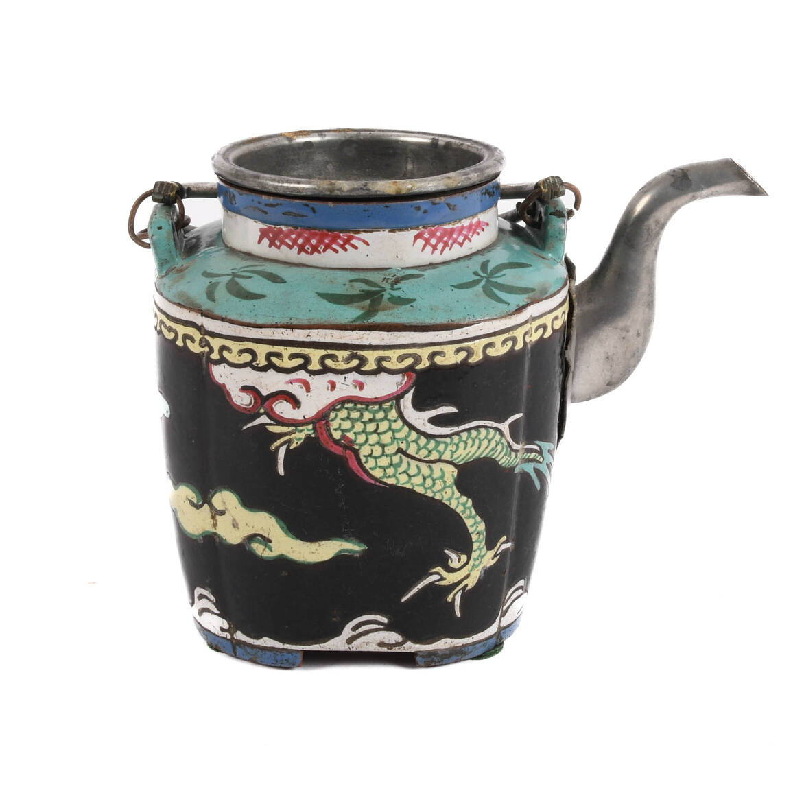 Antique Signed Chinese Pottery and Metal Tea Pot