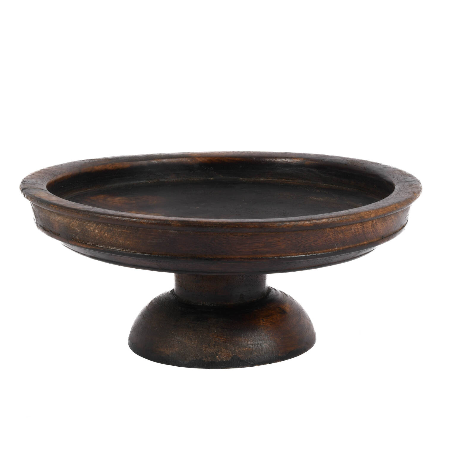 Antique Hand-Carved Wooden Pedestal Offering Tray