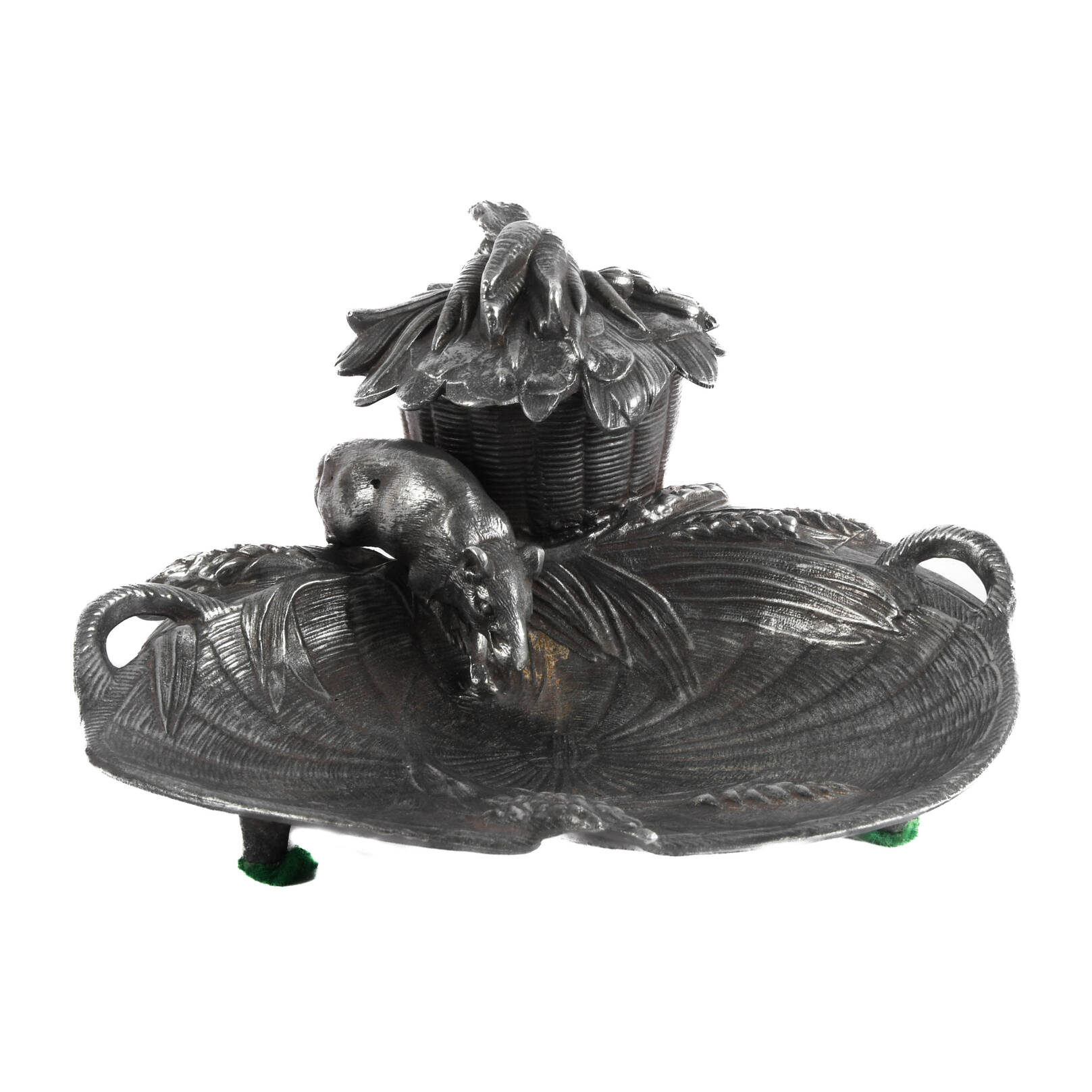 Antique Figural Cast Metal Mouse Inkwell