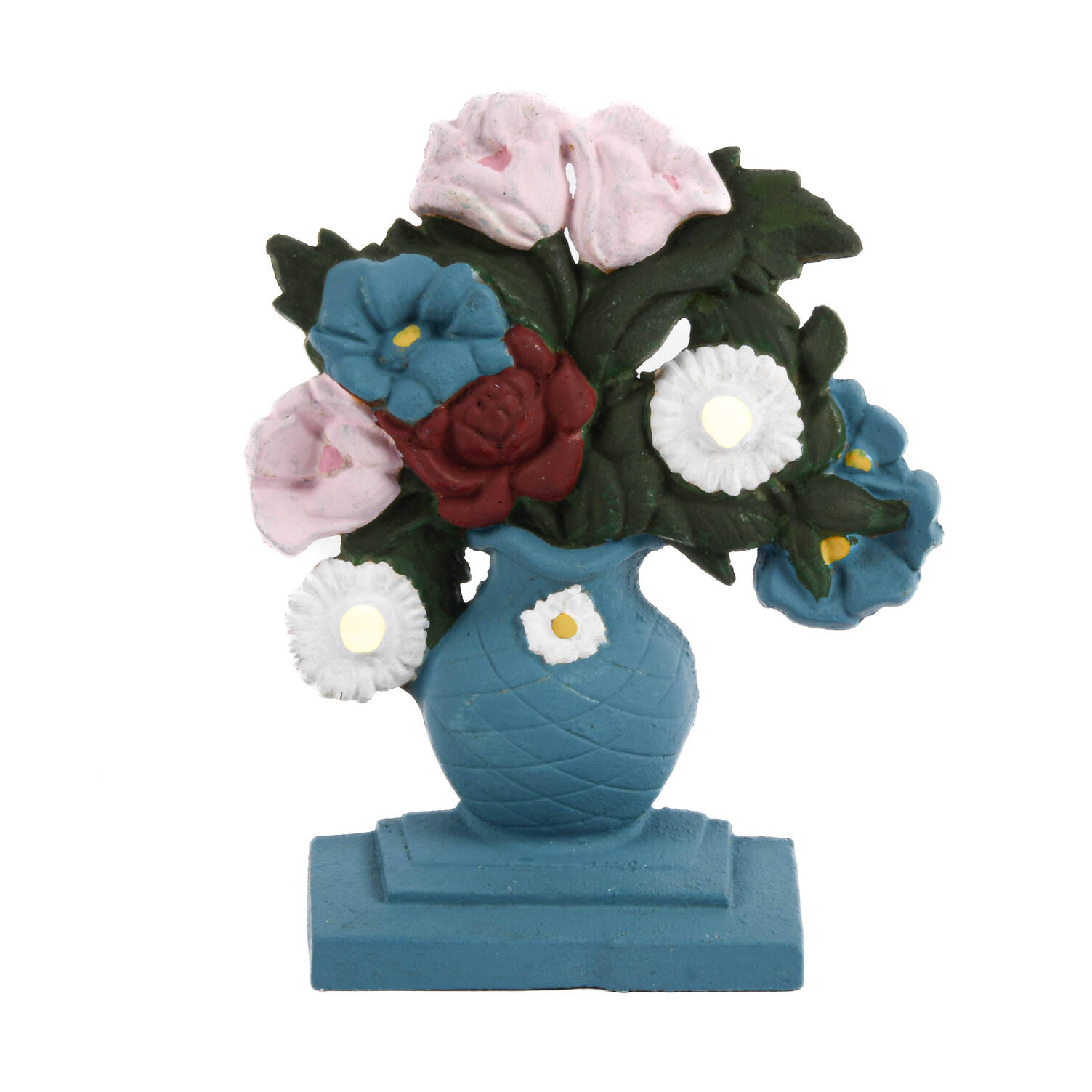 Art Deco Cast Iron Poppies & Dasies Floral Basket Doorstop