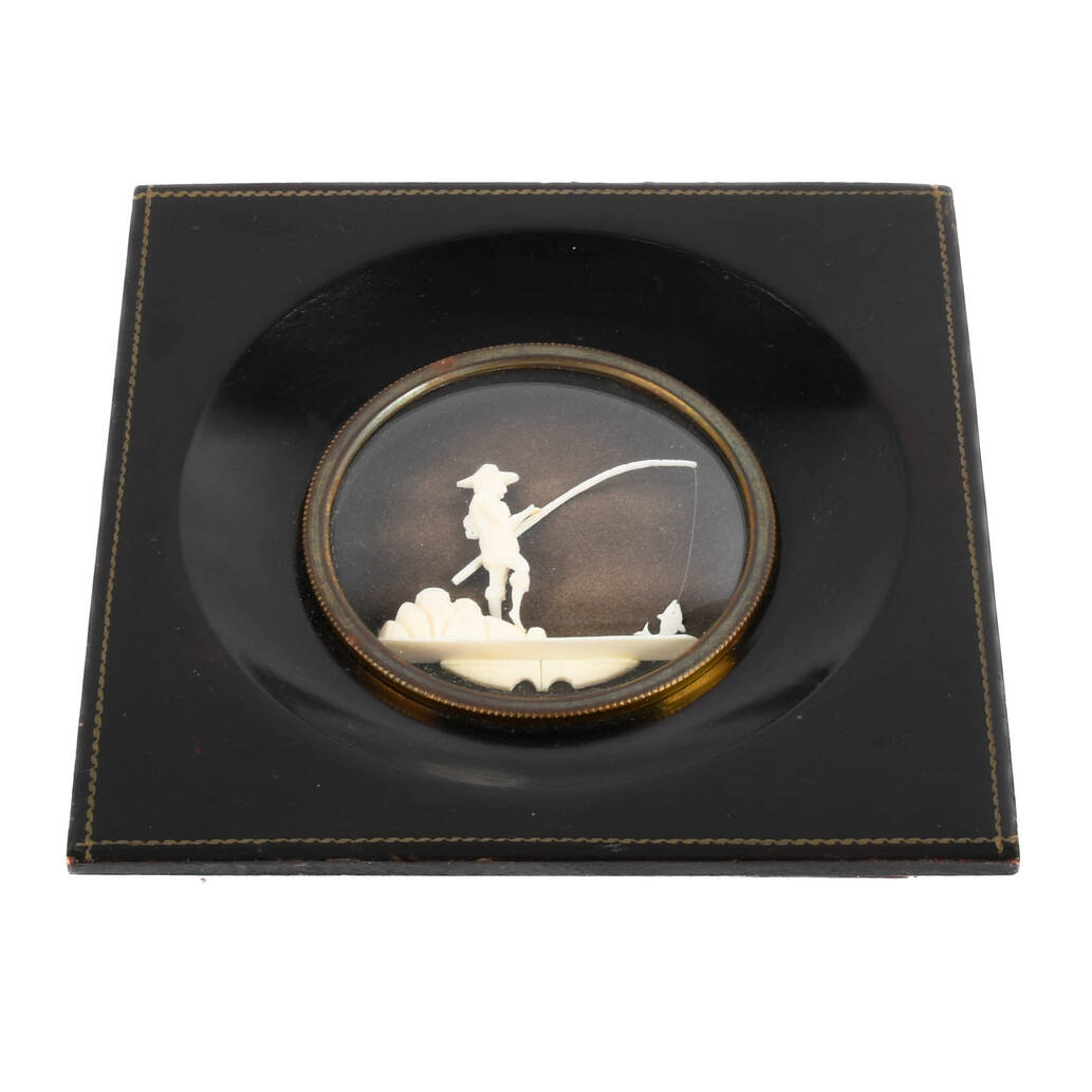 Antique Carved Fisherman Diorama Plaque