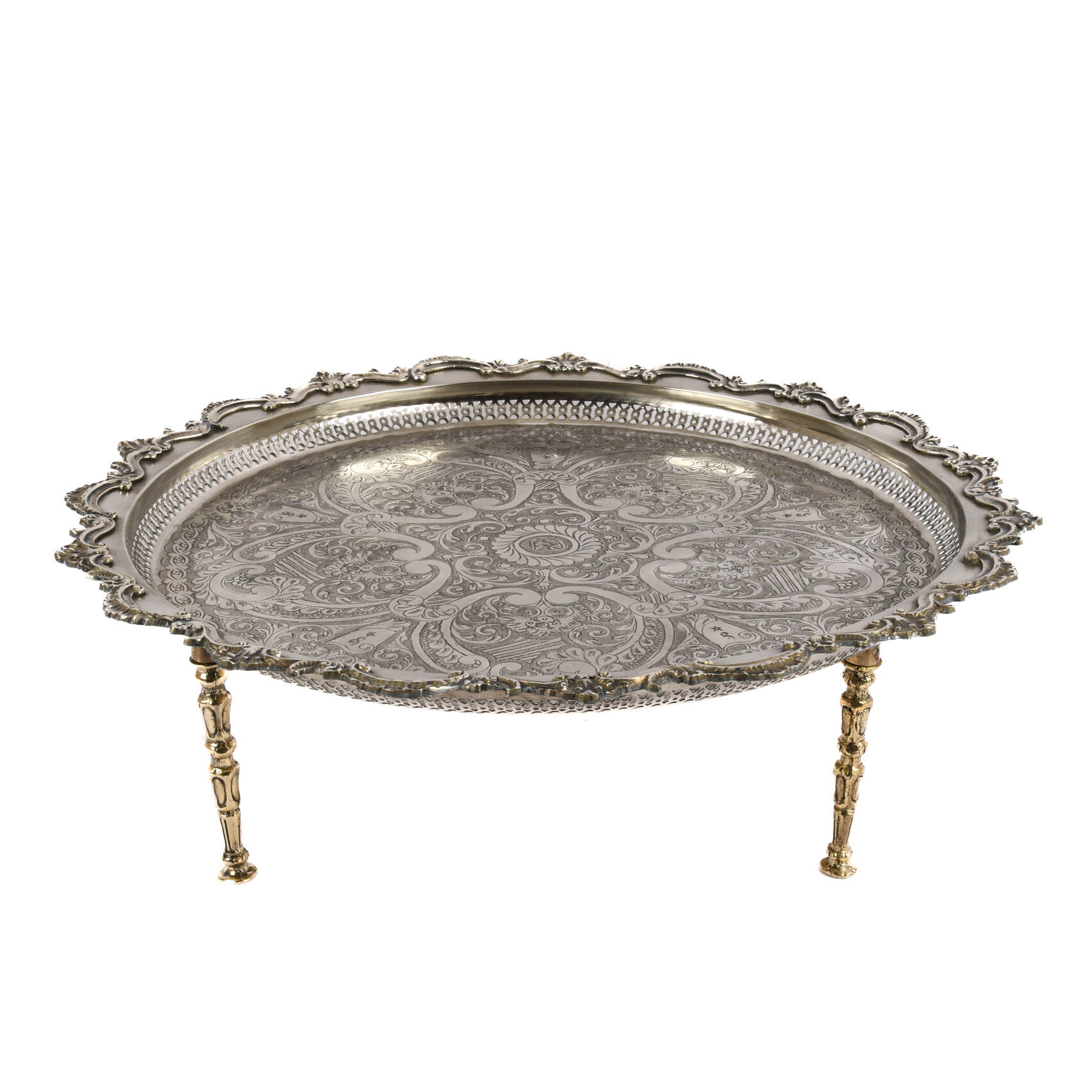 Middle Eastern Moroccan Silver-Plated Tray Table