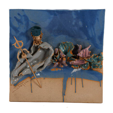 Signed Saint P.R. Ceramic Pottery King Neptune Wall Plaque