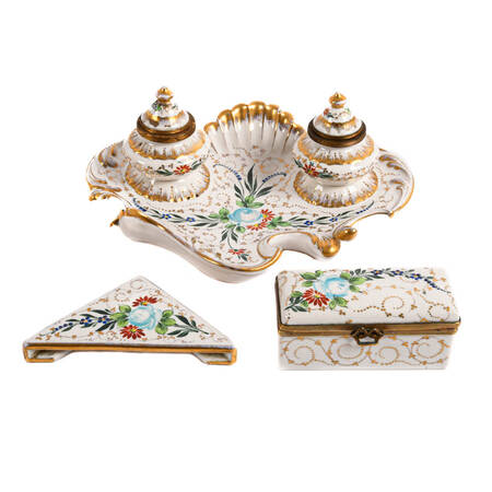 Hand-Painted Old Paris Floral Porcelain Desk Set