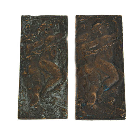 Pair of Victorian Bronze Bas Relief Putti and Roses Plaquettes