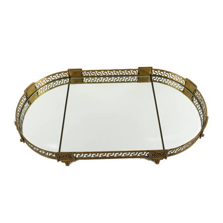 Antique Three-Piece Brass Footed and Mirrored Plateau Centerpiece
