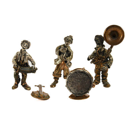 Group of Silver and Brass Musical Clown Band Figures