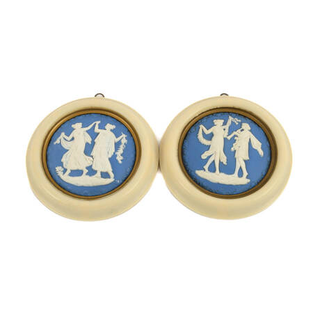 Pair of Blue and White Jasperware Circle Medallions