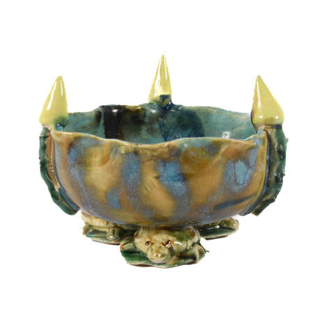 Whimsical Studio Pottery Trinket Bowl with Three Turtle Base