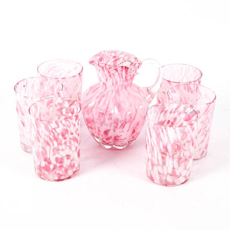 Cranberry and Swirl Glass Pitcher Set