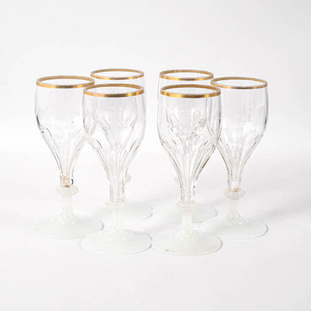 Set of Six Victorian Crystal Monogrammed Wine Glasses