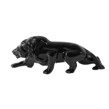 Mid-Century Modern Black Porcelain Lion Sculpture Attributed to McCoy