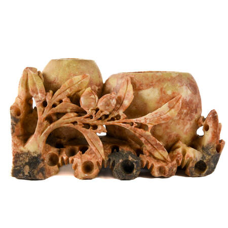Chinese Carved Soapstone Double Vase Sculpture