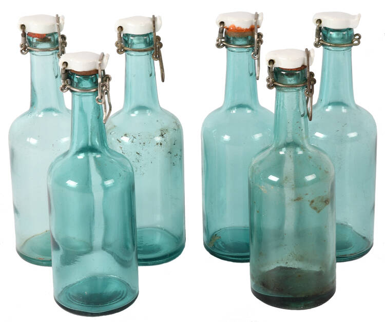 Grouping of Six German World War II Glass Beer Bottles