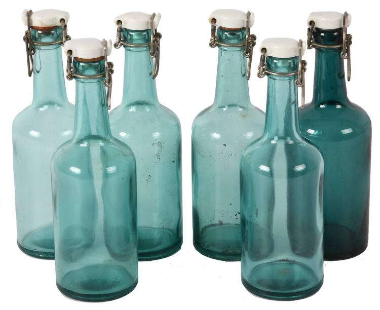 Grouping of Six German World War II Glass Beer Bottles