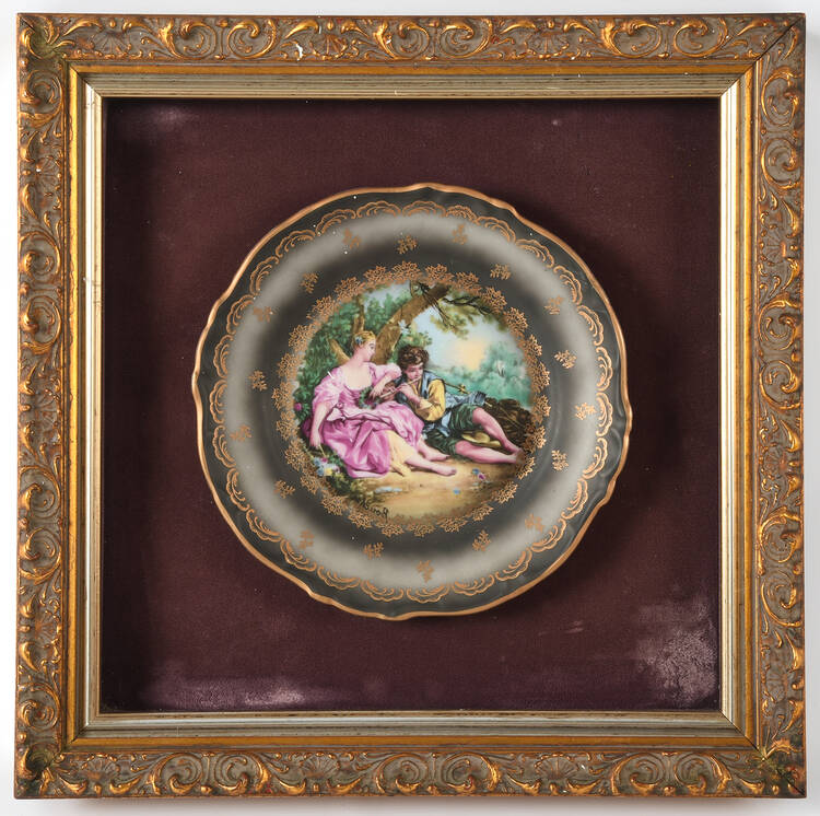 Framed French Shadowbox Couple's Portrait Plate