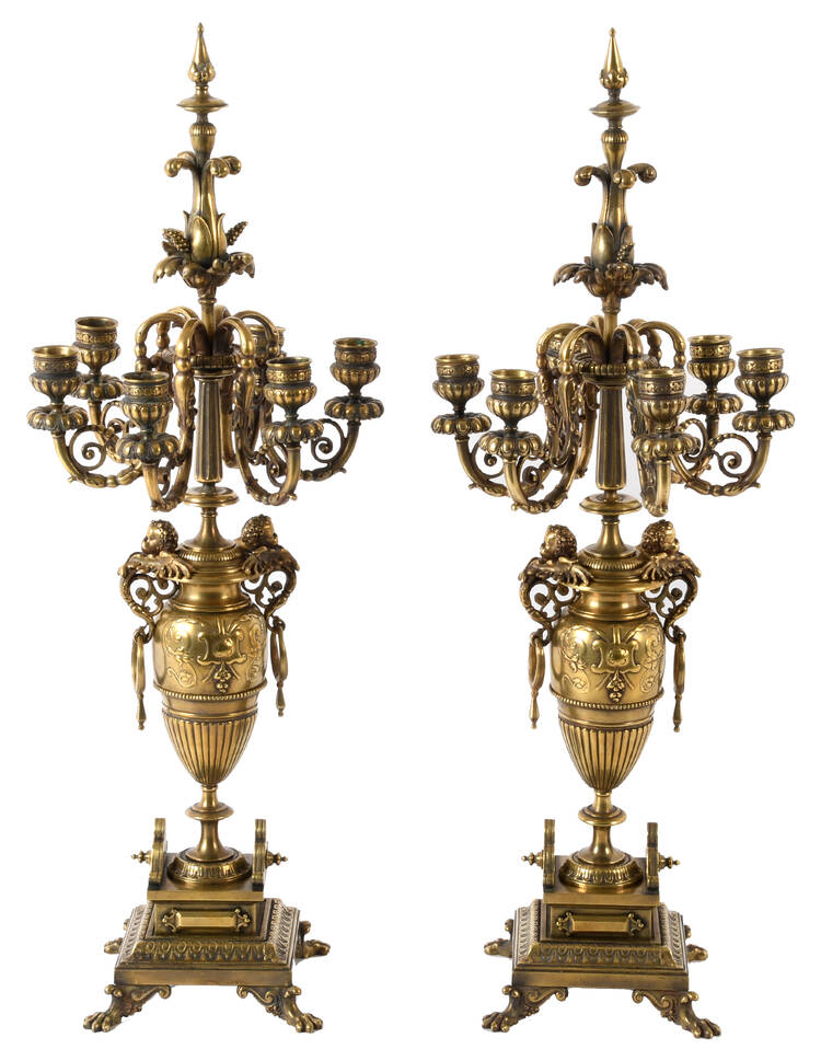 Antique Pair of French Doré Bronze Candleholders