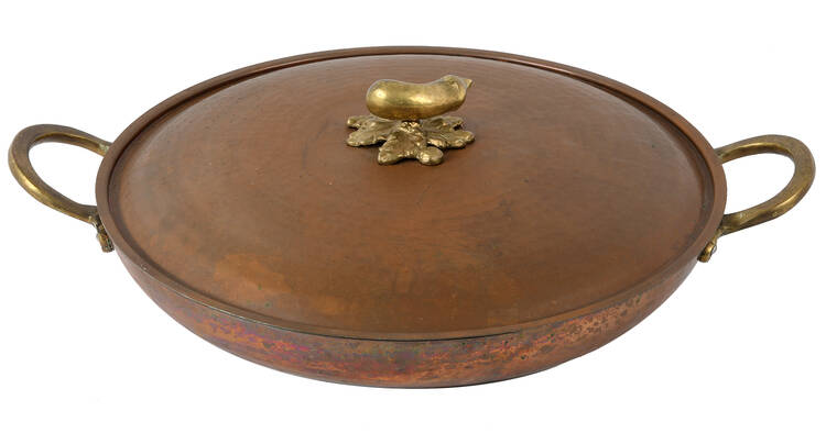 Oversized Cu Artigiana Hand-Hammered Copper Frying Pan with Lid