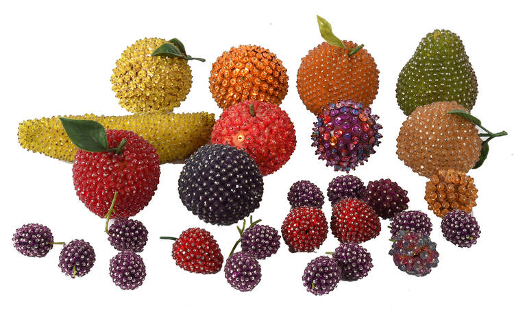 Mid-Century Modern Era Assorted Lot of Push Pin Beaded Fruit