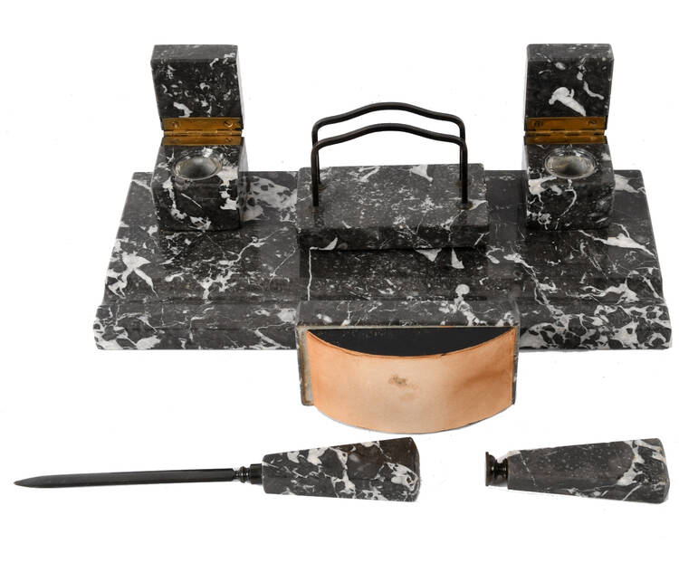 Art Deco Multipurpose Marble Desk Set