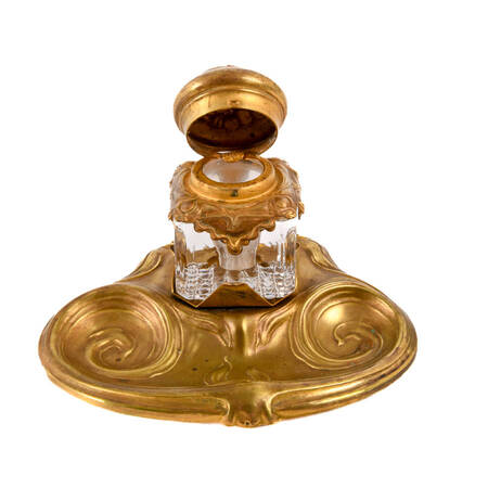 Antique Art Nouveau Brass Inkwell
