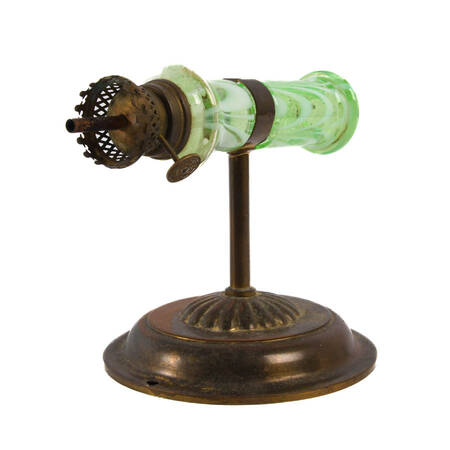 Antique Green and White Art Glass Oil Lamp Wall Sconce