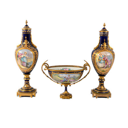 Set of Three Sèvres Porcelain and Bronze Jardinière and Urn Set
