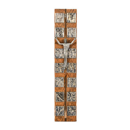 Stations of the Cross Pewter and Wood Wall Hanger