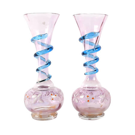 Pair of Enamel Decorated Art Glass Vases